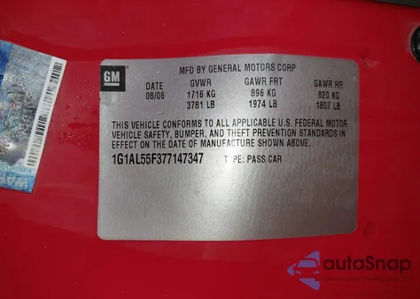 2007 Chevrolet Cobalt Lt from USA, damaged, VIN 1G1AL55F377147347